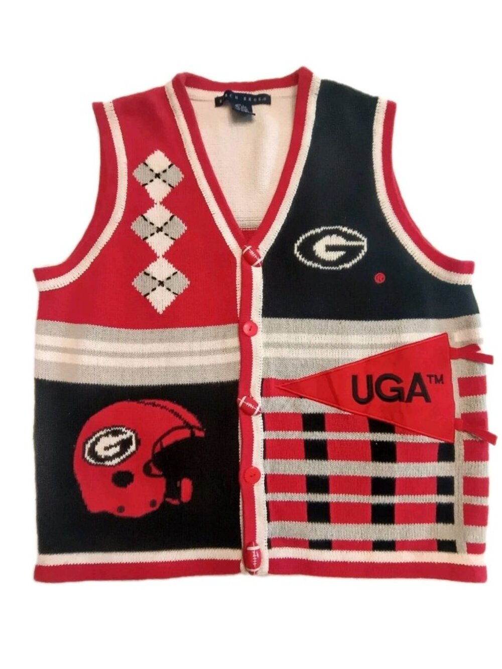 Birch Bros Vtg Colegiate  Georgia Bulldogs  Knit Cardigan Sweater Vest Size L